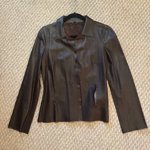 Leather Jacket Rozae Nichols chocolate brown , unlined with Tulle detail - Picture 2 of 7